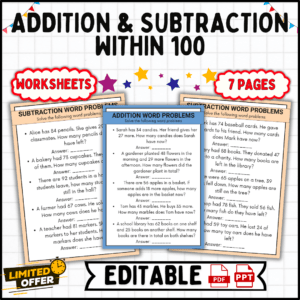 addition and subtraction word problems, 2nd grade math worksheets, math problems within 100, educational resources, math practice, problem-solving skills, critical thinking, real-world math, math activities, homeschooling, classroom activities, math curriculum, addition, subtraction, word problems, 2nd grade, math worksheets, educational, problem-solving, critical thinking, real-world, math practice, homeschooling, classroom, curriculum