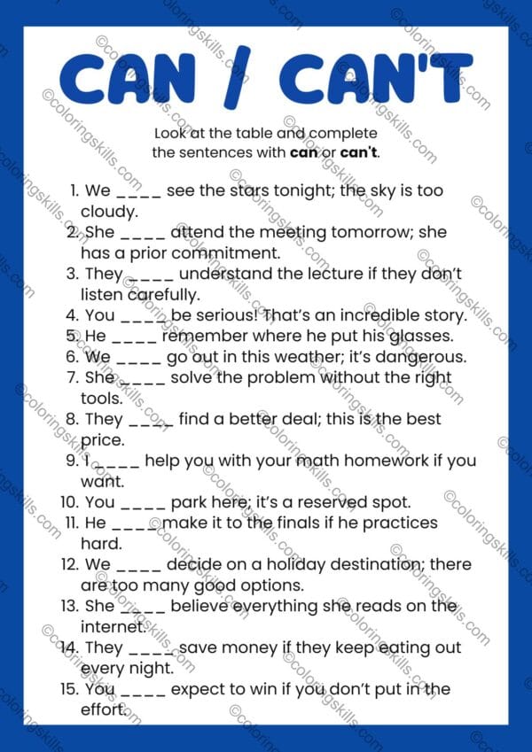 Can and Can't English Grammar Worksheets - Editable PDF and PowerPoint Bundle