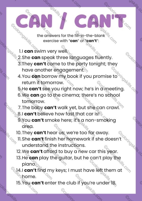 Can and Can't English Grammar Worksheets - Editable PDF and PowerPoint Bundle