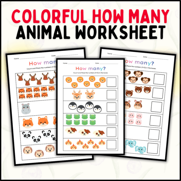 Colorful How Many Animals Worksheet - Fun and Engaging Counting Practice for Kids