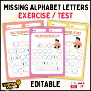 Colorful Simple Fill in the Missing Alphabet Letters Worksheet for Early Learners | Printable and Editable PDF & PPT