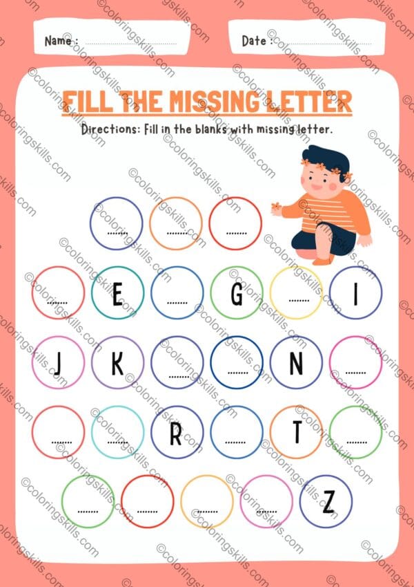 Colorful Simple Fill in the Missing Alphabet Letters Worksheet for Early Learners | Printable and Editable PDF & PPT