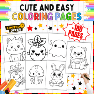 easy coloring pages, coloring sheets for kids, K-5 coloring bundle, printable coloring pages, kids coloring activities, fine motor skills, art education, creative learning