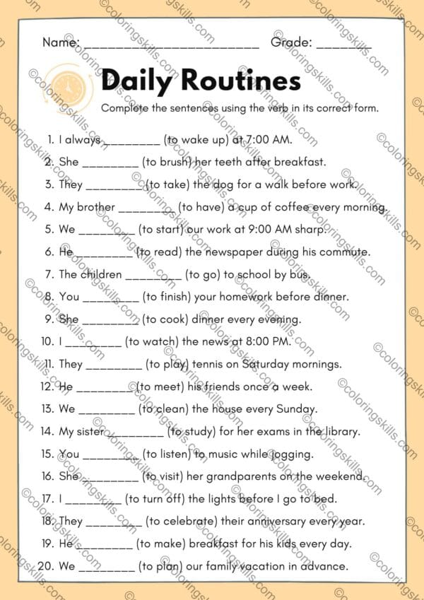 My Day in Review A Fill-in-the-Blanks Worksheet for Daily Routines (PPT + PDF).