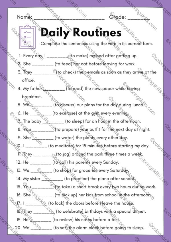 My Day in Review A Fill-in-the-Blanks Worksheet for Daily Routines (PPT + PDF).