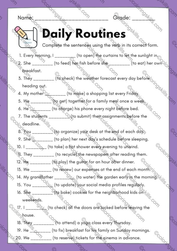 My Day in Review A Fill-in-the-Blanks Worksheet for Daily Routines (PPT + PDF).