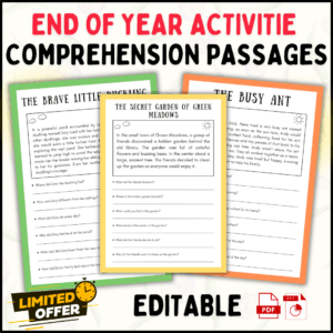 end of year activities, reading comprehension passages, grade 2-5 reading, reading questions and answers, end of school reading activity, reading review, printable reading passages, reading comprehension 2nd grade, reading comprehension 5th grade