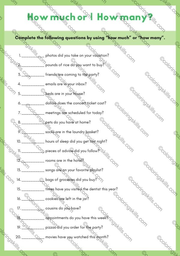 Grammar Practice, How Much vs. How Many, English Worksheets, Interactive Worksheets, Editable PPT, Printable PDF, A4 Size, Grammar for Kids, ESL Teaching Resources, Countable and Uncountable Nouns, Grammar Lesson