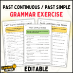 Past Continuous exercises, Past Simple worksheet, grammar worksheet, ESL grammar practice, English tense exercises, Past Continuous PDF, Past Simple PPT, Editable worksheet, English grammar exercises, Past Simple vs Past Continuous