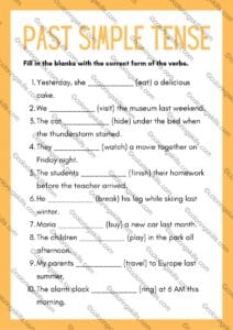 Past Simple Tense worksheet, grammar worksheet, past simple grammar exercises, editable past tense worksheet, printable grammar PDF, ESL grammar worksheet, verb tense practice, English grammar exercises, irregular verbs practice, classroom activities for past tense, past simple PPT editable