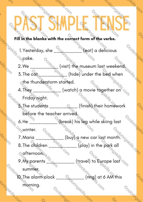 Past Simple Tense worksheet, grammar worksheet, past simple grammar exercises, editable past tense worksheet, printable grammar PDF, ESL grammar worksheet, verb tense practice, English grammar exercises, irregular verbs practice, classroom activities for past tense, past simple PPT editable