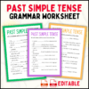 Past Simple Tense worksheet, grammar worksheet, past simple grammar exercises, editable past tense worksheet, printable grammar PDF, ESL grammar worksheet, verb tense practice, English grammar exercises, irregular verbs practice, classroom activities for past tense, past simple PPT editable