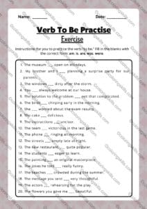 Verb To Be Elementary Worksheets Exercise, elementary grammar worksheets, verb to be exercises for kids, grammar worksheets PDF, beginner grammar exercises, printable worksheets for kids, grammar practice for beginners, classroom worksheets, homeschool worksheets, verb to be PPT, answer key included, verb to be practice