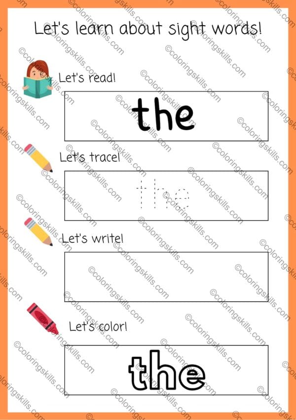 Perfect for preschool and kindergarten learners, this PDF features reading, tracing, and writing activities designed to build sight word recognition and reading confidence. Ideal for home or classroom use, Sight words worksheet, sight words practice, early reading, kindergarten worksheets, preschool sight words, printable sight words, educational worksheets, reading skills, literacy worksheets, color and trace sight words, sight words PDF, sight word recognition, early literacy, learning to read, Sight words, reading practice, preschool, kindergarten, literacy skills, educational resource, learning worksheets, printable activities, reading fluency, early childhood education