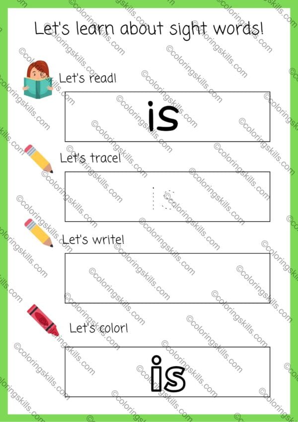 Perfect for preschool and kindergarten learners, this PDF features reading, tracing, and writing activities designed to build sight word recognition and reading confidence. Ideal for home or classroom use, Sight words worksheet, sight words practice, early reading, kindergarten worksheets, preschool sight words, printable sight words, educational worksheets, reading skills, literacy worksheets, color and trace sight words, sight words PDF, sight word recognition, early literacy, learning to read, Sight words, reading practice, preschool, kindergarten, literacy skills, educational resource, learning worksheets, printable activities, reading fluency, early childhood education