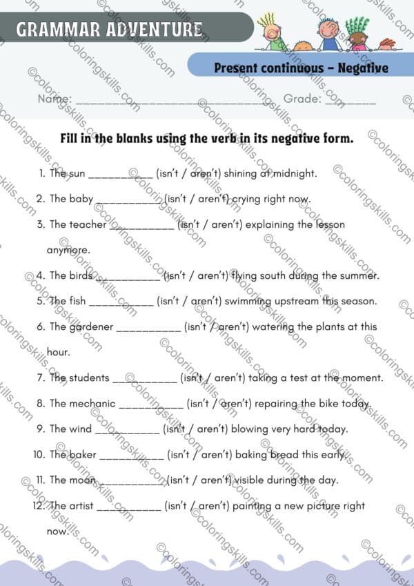 Present Continuous Tense, Grammar Exercises, Editable Grammar Worksheets, English Grammar Practice, Present Continuous PDF, ESL Grammar Resource, Grammar Workbook, Interactive Grammar Lessons, Grammar Practice with Answer Key, Classroom Grammar Exercises