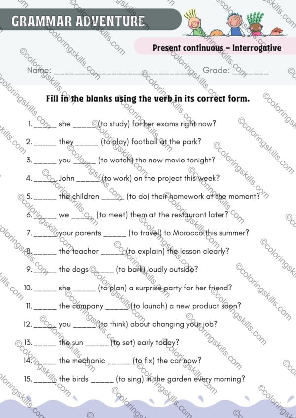 Present Continuous Tense, Grammar Exercises, Editable Grammar Worksheets, English Grammar Practice, Present Continuous PDF, ESL Grammar Resource, Grammar Workbook, Interactive Grammar Lessons, Grammar Practice with Answer Key, Classroom Grammar Exercises