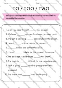 TO, TOO, TWO Grammar Exercise Worksheets, Homophone Worksheet Bundle, PDF grammar worksheets, grammar exercises to too two, homophone exercises, printable grammar worksheets, grammar worksheet for kids, classroom homophone worksheets, grammar for homeschool, grammar practice for students, PDF grammar exercises, too two grammar worksheet, English grammar homophones, to too two lesson, printable to too two exercises, editable PPT worksheets, language arts worksheets, homophones for classroom, grammar resources teachers, engaging homophone worksheets, worksheet bundle homophones.