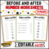 before and after number worksheets, kids math worksheets, printable number worksheets, before and after numbers, number sequencing worksheets, educational worksheets for kids, preschool math activities, early math learning resources, math skills for kids, children’s number worksheets