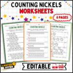 counting nickels, basic math skills, interactive learning, fun math activities, math worksheet, activity book, kids education, adult learning