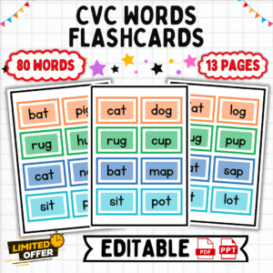 CVC Words Flashcards, Early Literacy, Reading Practice, Printable Flashcards, Editable PPT Flashcards, Preschool Learning, Kindergarten Reading, Phonics Practice, CVC Word List, Educational Resource, Learning Tool, Consonant Vowel Consonant, CVC Words, Flashcards, Learning, Early Literacy, Reading, Phonics, Preschool, Kindergarten, Education, Downloadable, Editable