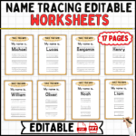 name tracing editable, name writing worksheets, editable tracing sheets, preschool writing practice, kindergarten worksheets, customizable learning resources, A4 name tracing, name practice sheets, name tracing PDF, name tracing PPT, fun learning worksheets