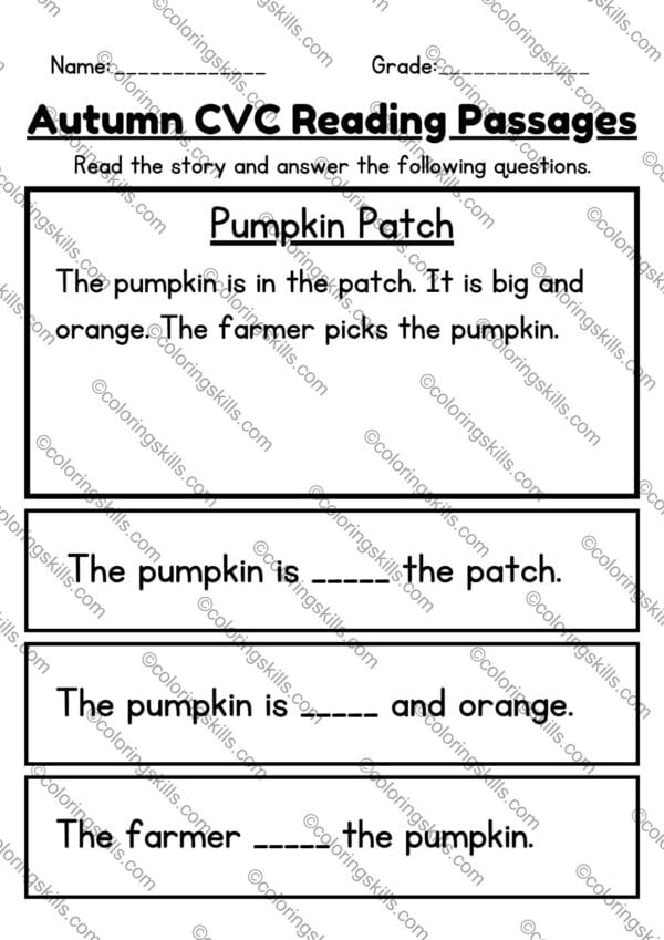 autumn cvc reading passages, fall cvc worksheets, phonics worksheets, fall reading passages, early reading activities, kindergarten worksheets, fall literacy worksheets, educational worksheets, seasonal reading passages, early literacy resources, fall classroom activities, kindergarten phonics, fall cvc words, beginner reader worksheets, autumn reading practice, autumn, CVC words, reading passages, fall worksheets, kindergarten, literacy, phonics, seasonal learning, early readers, language arts, fall activities, educational resources