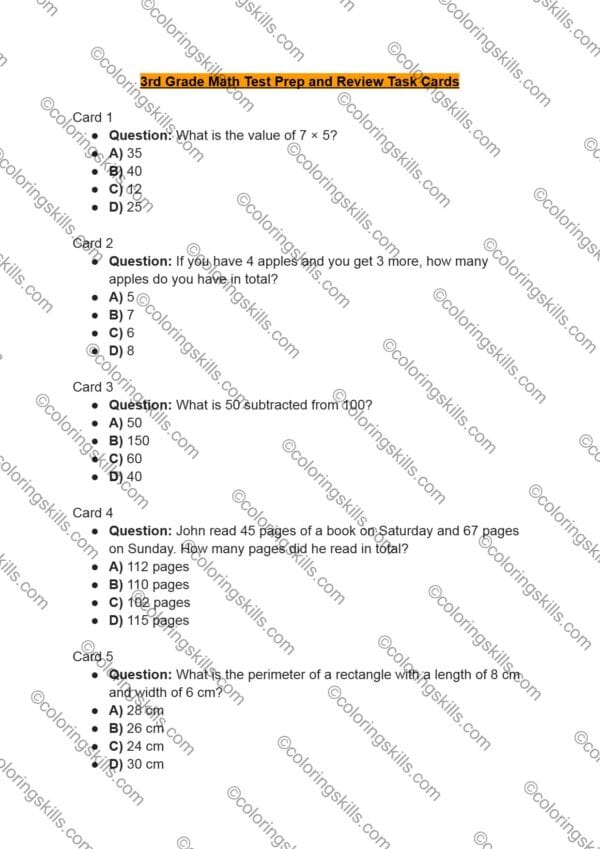 🌟 3rd Grade Math Test Prep Task Cards - Complete Math Review Practice Set with Answer Key 📚