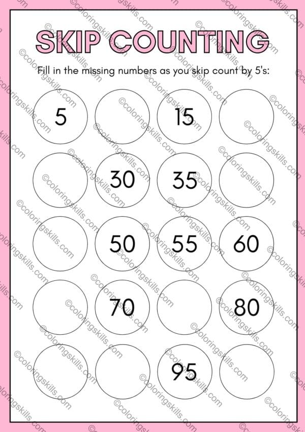 skip counting by 5 worksheets, skip counting worksheets, counting by 5s, math worksheets printable, educational worksheets, math practice for kids, skip counting activities, fun math resources, Skip counting, educational printables, homeschooling math, counting by 5s, multiplication preparation, fun math for kids