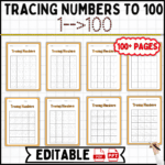 tracing numbers to 100, number tracing workbook, learn numbers for kids, kids tracing book, preschool number activities, 100+ page workbook, handwriting practice, fine motor skills, kids educational activities