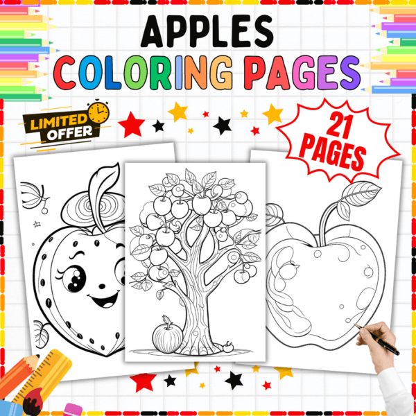 Apples Coloring Pages for Kids, Back-to-School Apple Activities, Autumn Apple Coloring Sheets, Educational Apple Coloring Pages for PreK-2nd Grade