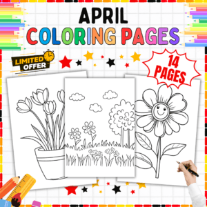 April coloring pages, springtime flowers coloring, kids spring activities, printable flower coloring pages, April printables for kids, nature-themed coloring sheets, spring worksheets for preschool, fun April crafts for kids, spring-themed art activities, digital coloring pages for kids