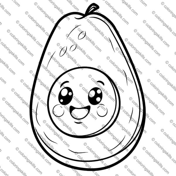 Avocado Coloring Pages, Cute Kawaii Avocado, Fun Fruit Activity for Kids, Avocado Coloring Sheets, Printable Avocado Coloring Pages, Kawaii Food Coloring Pages, Healthy Food Coloring Activity, Preschool Fruit Coloring Pages, Avocado Art Printables, Digital Coloring Pages for Kids