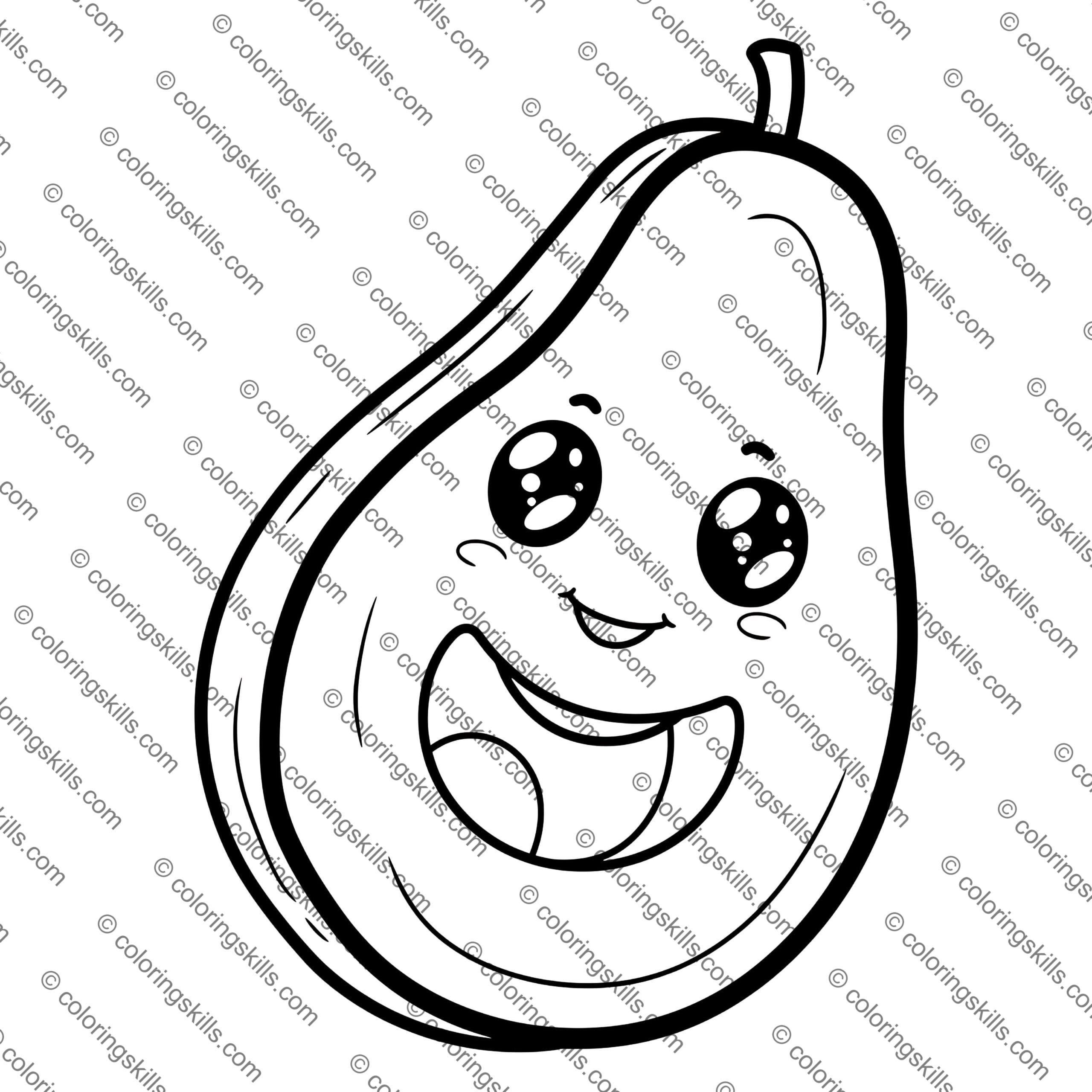 Avocado Coloring Pages Cute Kawaii Avocado Fun Fruit Activity for Kids 5 scaled