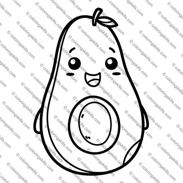 Avocado Coloring Pages, Cute Kawaii Avocado, Fun Fruit Activity for Kids, Avocado Coloring Sheets, Printable Avocado Coloring Pages, Kawaii Food Coloring Pages, Healthy Food Coloring Activity, Preschool Fruit Coloring Pages, Avocado Art Printables, Digital Coloring Pages for Kids