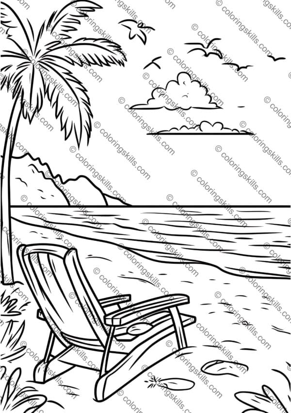 Beach coloring pages, summer coloring sheets for kids, ocean-themed coloring book, printable beach coloring pages, seaside activity sheets, fun summer printables, kids' beach coloring activities, marine life coloring pages, coastal scene coloring sheets, beach vacation coloring printables