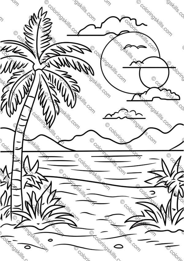 Beach coloring pages, summer coloring sheets for kids, ocean-themed coloring book, printable beach coloring pages, seaside activity sheets, fun summer printables, kids' beach coloring activities, marine life coloring pages, coastal scene coloring sheets, beach vacation coloring printables