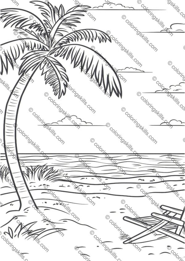 Beach coloring pages, summer coloring sheets for kids, ocean-themed coloring book, printable beach coloring pages, seaside activity sheets, fun summer printables, kids' beach coloring activities, marine life coloring pages, coastal scene coloring sheets, beach vacation coloring printables