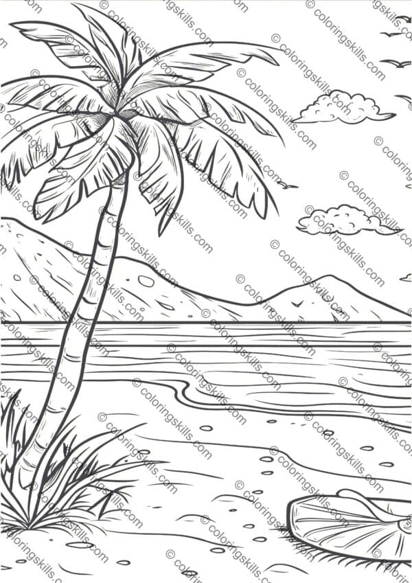 Beach coloring pages, summer coloring sheets for kids, ocean-themed coloring book, printable beach coloring pages, seaside activity sheets, fun summer printables, kids' beach coloring activities, marine life coloring pages, coastal scene coloring sheets, beach vacation coloring printables