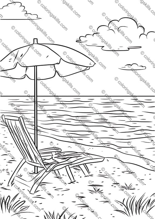 Beach coloring pages, summer coloring sheets for kids, ocean-themed coloring book, printable beach coloring pages, seaside activity sheets, fun summer printables, kids' beach coloring activities, marine life coloring pages, coastal scene coloring sheets, beach vacation coloring printables