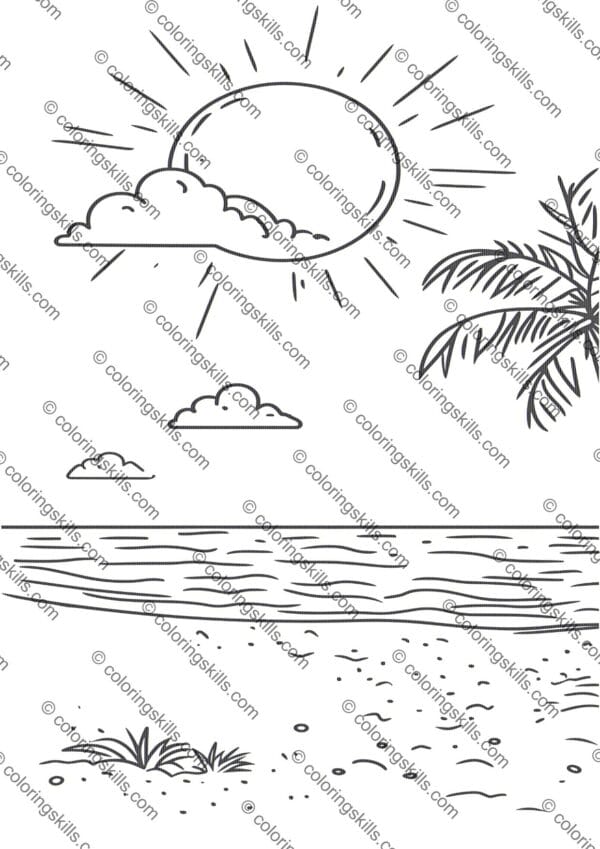 Beach Coloring Pages, Ocean Coloring Pages, Seashell Coloring Sheets, Summer Activity Printables, Beach Scene Coloring, Printable Beach Coloring Pages, Relaxing Ocean Coloring, Coastal Theme Coloring Pages, Marine Life Coloring Sheets, Kids Beach Coloring Pages, Adult Beach Coloring Pages, Summer Fun Coloring, Beach Holiday Activity, Digital Coloring Pages, Seaside Coloring Book