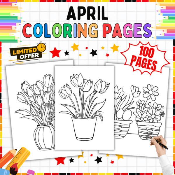 April Coloring Pages, 100 April Coloring Pages Printable for Kids, Spring Art Activity Sheets PDF, Printable April Coloring Pages for Kids, Spring Coloring Activity Sheets for Children