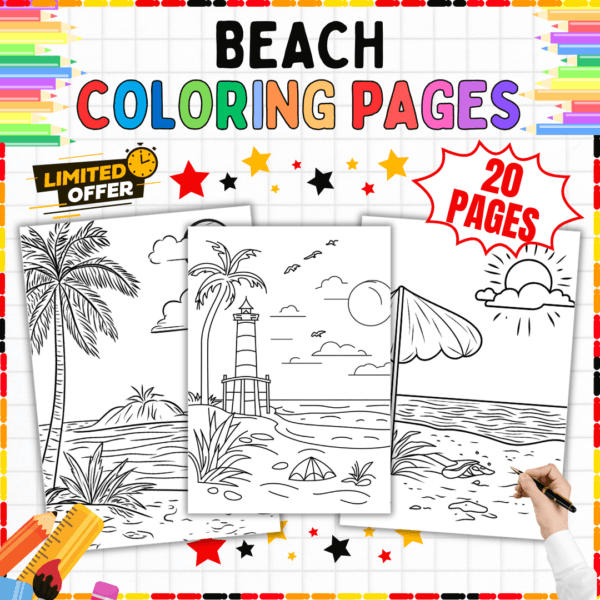 Beach Coloring Pages, Summer Activity for Kids, Printable Coloring Sheets, Ocean Theme Coloring Pages, Fun Summer Printables, Sea Life Coloring Pages, Beach Day Activity, Kids Beach Printables, Sandcastle Coloring Pages, Tropical Coloring Sheets, Marine Life Coloring Pages, Seashell Coloring Pages, Summer Art for Kids, Creative Beach Activities, Printable Beach Crafts